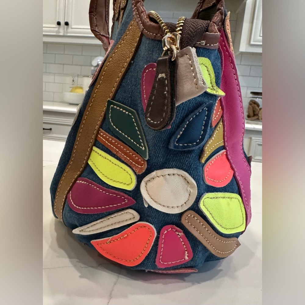 Colorful Boho Floral Denim Patchwork Handbag Multi Color Purse Bohemian - Picture 8 of 10